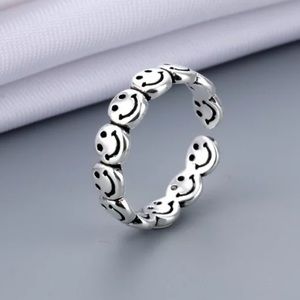 NEW 925 STERLING SILVER SMILE FACE ADJUSTABLE RING